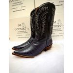Bota Texana Masculina Bico Fino Couro Bovino Legítimo Jacaré Cinza e Floater Preto