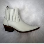 Botina Country Masculina Bico Fino Couro Bovino Floater Branco Solado Vira Inteira