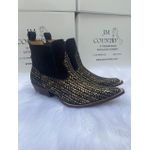 Botina Bico Fino Masculina Couro Bovino Legítimo Nobuck Preto Platinado