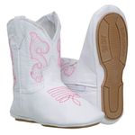 Bota Texana Baby Country Couro Branco e Bordado Rosa