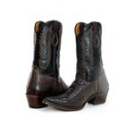 Bota Texana Masculina Bico Fino Couro Bovino Legítimo Jacaré Envelhecido Café e Mustang Preto Vira Inteira
