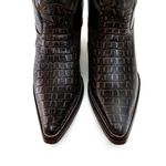 Bota Texana Masculina Bico Fino Couro Bovino Legítimo Jacaré Envelhecido Café e Mustang Preto Vira Inteira