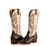 Bota Texana Feminina Country Couro Legítimo Floater Marfim e Dubai Café 