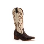 Bota Texana Feminina Country Couro Legítimo Floater Marfim e Dubai Café 
