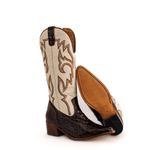 Bota Texana Feminina Country Couro Legítimo Floater Marfim e Dubai Café 