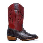 Bota Texana Masculina Bico Quadrado Couro Bovino Jacaré Envelhecido Café e Látego Vinho Com Salto Carrapeta
