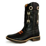 Bota Texana Masculina Bico Quadrado Couro Bovino Mustang Preto Flecha Solado Jump