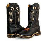 Bota Texana Masculina Bico Quadrado Couro Bovino Mustang Preto Flecha Solado Jump