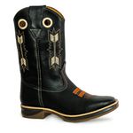 Bota Texana Masculina Bico Quadrado Couro Bovino Mustang Preto Flecha Solado Jump