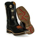 Bota Texana Masculina Bico Quadrado Couro Bovino Mustang Preto Flecha Solado Jump