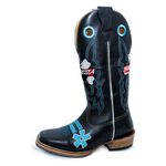 Bota Texana Masculina Bico Quadrado Couro Bovino Mustang Preto Ekip Azul Salto Carrapeta 