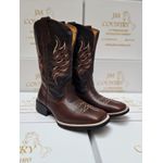 Bota Texana Masculina Bico Quadrado Couro Legítimo Crazy Horse Café