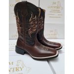 Bota Texana Masculina Bico Quadrado Couro Legítimo Crazy Horse Café