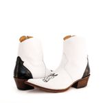 Botina Country Masculina Bico Fino Couro Bovino Legítimo Floater Branco e Preto com Zíper