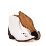 Botina Country Masculina Bico Fino Couro Bovino Legítimo Floater Branco e Preto com Zíper
