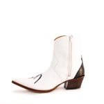 Botina Country Masculina Bico Fino Couro Bovino Legítimo Floater Branco e Preto com Zíper