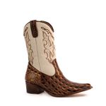 Bota Texana Feminina Cano Médio Couro Legítimo Bovino Dubai Chocolate e Floater Marfim