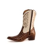 Bota Texana Feminina Cano Médio Couro Legítimo Bovino Dubai Chocolate e Floater Marfim