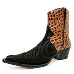 Botina Country Masculina Bico Fino Couro Bovino Croco Havana e Tilápia Preto 