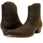 Botina Country Masculina Bico Fino Couro Bovino Legítimo Mustang Café Com Zíper Solado Vira Inteira