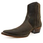 Botina Country Masculina Bico Fino Couro Bovino Legítimo Mustang Café Com Zíper Solado Vira Inteira