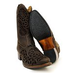 Bota Texana Feminina Cano Médio Couro Legítimo Mustang Café Bordado Laser Preto