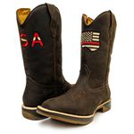 Bota Texana Masculina Couro Legítimo Mustang Café Solado Jump Bordado USA 