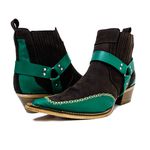 Botina Country Masculina Bico Fino Couro Bovino Legítimo Mustang Café e Flay Verde Com Estrivo 