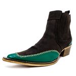 Botina Country Masculina Bico Fino Couro Bovino Legítimo Mustang Café e Flay Verde Com Estrivo 