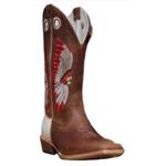 Bota Texana Masculina Couro Legítimo Crazy Horse Sela e Floater Branco Bordado Índio Salto Carrapeta 