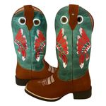 Bota Texana Masculina Cano Padrão Couro Legítimo Nobuck Terra e Fóssil Verde Solado Borracha