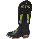 Bota Texana Masculina Couro Legítimo Látego Preto Bordado Pena Verde Salto Carrapeta 