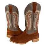 Bota Texana Masculina Cano Padrão Couro Legítimo Invertido Sela e Látego Cinza Solado Reto 