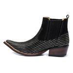 Botina Country Masculina Cano Curto Couro Legítimo Nobuck Preto Platinado 