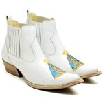 Botina Country Masculina Cano Curto Couro Legítimo Floater Branco Nossa Senhora