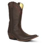 Bota Texana Bico Fino Country Masculina Couro Floater Café Bordado Arame