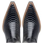 Bota Bico Fino Masculina Texana Country Couro Anaconda Preto e Floater Preto