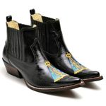 Bota Country Masculina Cano Curto Couro Legítimo Bovino Floater Preto Bordado Nossa Senhora