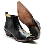 Bota Country Masculina Cano Curto Couro Legítimo Bovino Floater Preto Bordado Nossa Senhora