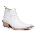 Botina Country Masculina Cano Curto Bico Fino Couro Legítimo Floater Branco Solado Natural