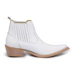 Botina Country Masculina Cano Curto Bico Fino Couro Legítimo Floater Branco Solado Natural