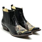 Bota Country Masculina Cano Curto Couro Bovino Legítimo Floater Preto Bordado Cavalo