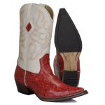 Bota Texana Masculina Bico Fino Couro Floater Marfim e Piton Vermelho ( Antiderrapante Opcional)