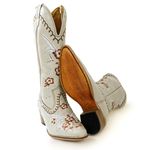 Bota Texana Feminina Country Couro Legítimo Off White Bordado Floral