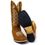 Bota Texana Masculina Couro Legítimo Bovino Crazy Horse Sela Bordado Quadriculado Solado Carrapeta