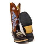 Bota Texana Masculina Bico Quadrado Couro Legítimo Crazy Horse Café e Látego Pinhão Solado Carrapeta