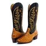 Bota Texana Feminina Country Couro Legítimo Bovino Avestruz Laranja e Floater Preto Bordado Raio