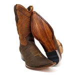 Bota Texana Masculina Bico Fino Couro Legítimo Bovino Crazy Horse Sela e Mustang Café Bordado Arame