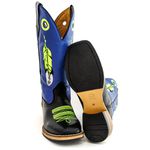 Bota Texana Masculina Couro Legítimo Bovino Látego Preto e Fly Azul Bordado Pena Salto Carrapeta