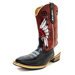 Bota Texana Carrapeta Couro Legítimo Fóssil Vinho/ Látego Branco e Preto Bordado Cocar